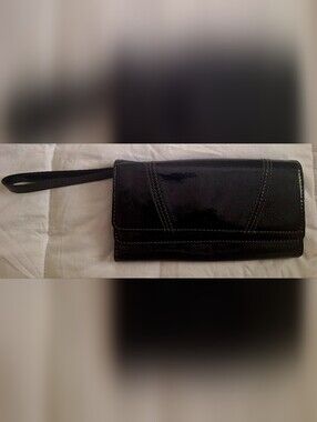 HOBO Black Patent Wristlet Clutch Wallet